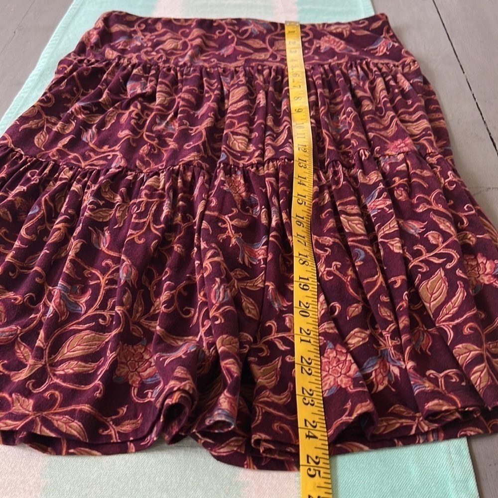 Chaps Burgundy Floral Print Tiered Midi Skirt 100% Cotton NWT Size M - Picture 8 of 8